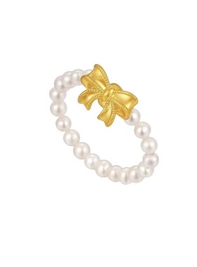 新款爆款在逃公主蝴蝶结珍珠戒指