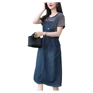 复古休闲假两件牛仔连衣裙女2026夏季新款洋气收腰显瘦时尚背带裙