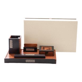 实木笔筒老板办公室桌面高档装饰摆件木质收纳中式多功能红木商务礼品领导办公桌用品套装定制刻字新年礼物