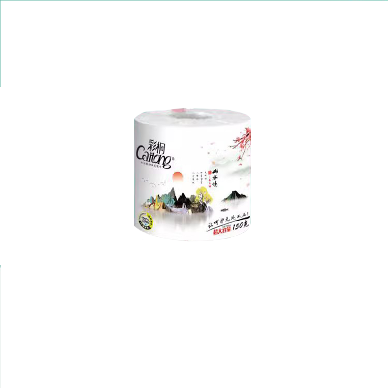 彩桐抽纸巾卷纸山水有芯卷纸家庭用实惠装厕纸印花整箱1500加量装