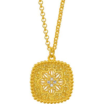 周生生东方古祖古法黄金足金镶嵌钻石莲花纹项链95603N