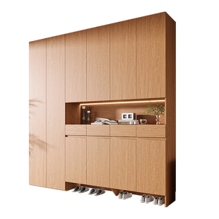 全实木定制进门鞋柜橡木一体靠墙家用入户门口换鞋凳门厅柜收纳柜