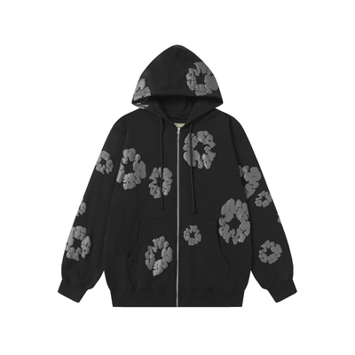 FOG高街DENIM TEARS木棉花发泡印花经典宽松运动拉链开衫连帽卫衣