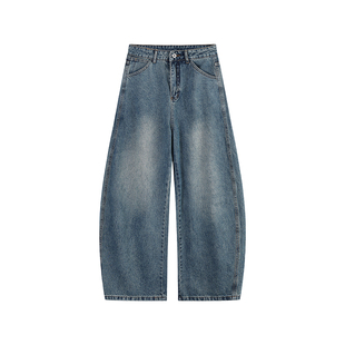 Dream made 美式廓形弯刀牛仔裤男款秋冬季直筒阔腿裤男生长裤子