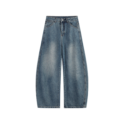 Dream made 美式廓形弯刀牛仔裤男款秋冬季直筒阔腿裤男生长裤子