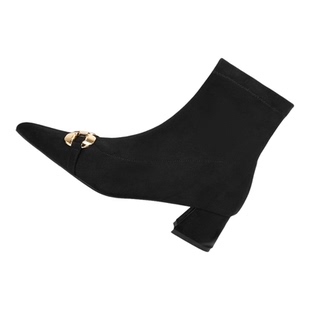 星期六韩版弹力方扣法式瘦瘦靴女小个子绒面细高跟短靴欧美弹力靴