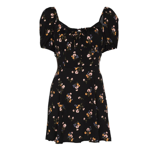 reformation法式方领碎花连衣裙子女设计感小众设计a字裙娜扎同款