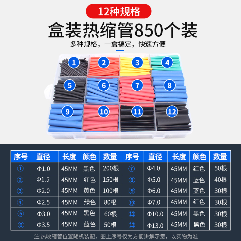DIY热缩管套装热阻燃收缩管绝缘套管电工接线电线数据线修复家用