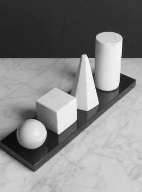 天然大理石桌面摆件黑色书房石材摆放艺术几何体圆球