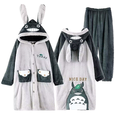 珊瑚绒保暖男士冬季大码200斤连帽睡袍加绒加厚酷帅睡衣浴袍套装