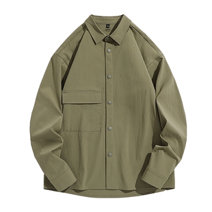 班尼路工装衬衫男春夏季绿色户外凉感防晒薄外套松弛感长袖衬衣A