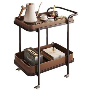 轻奢马鞍皮沙发边几角几小推车置物架移动带轮沙发边柜客厅小茶几