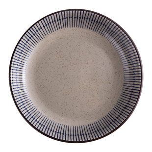 蓝雨圆盘 日式陶瓷盘子菜盘家用个性创意圆形餐盘8英寸圆形深盘