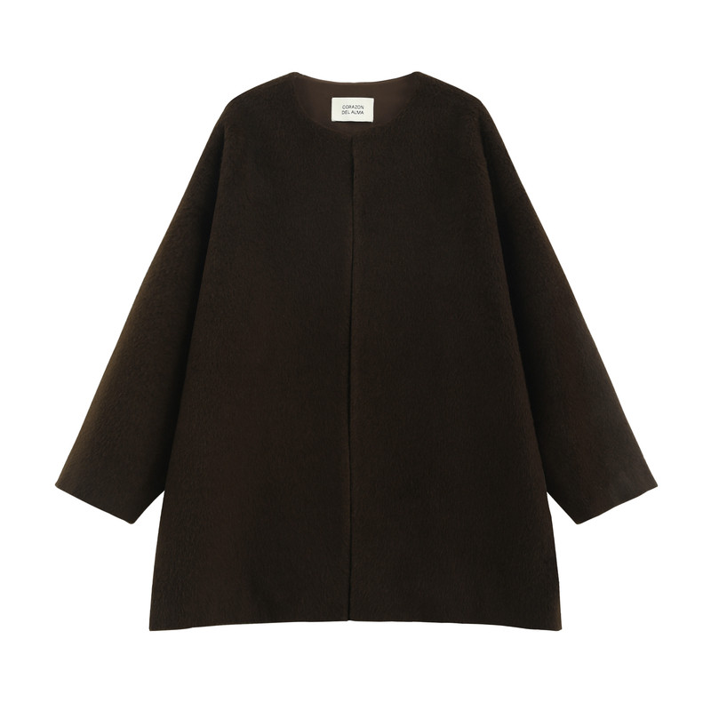 【洛楠】奢暖轻柔苏丽羊驼羊毛立绒老钱风极简圆领廓形呢大衣-719