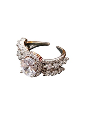 镶锆石椭圆形不对称开口戒指轻奢感食指戒设计感小众百搭手饰