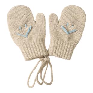 儿童手套秋冬季婴儿连指手套男宝女宝韩版针织手套宝宝挂脖手套潮