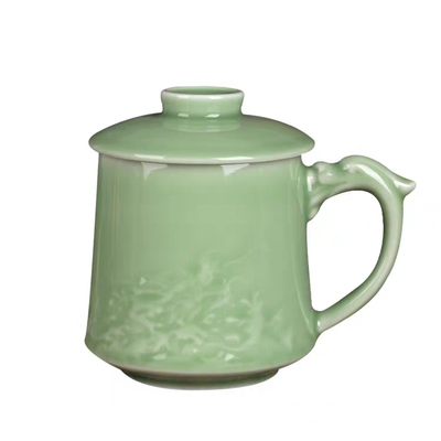 青瓷茶杯陶瓷带盖茶水分离过滤杯办公个人泡茶高档天青色水杯送礼