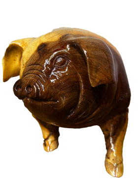 木雕摆件客厅猪生肖动物牛马定制手工装饰摆件精品