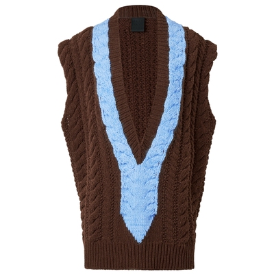 VVNK JANE PLUS冬季新款V领撞色绞花针织背心女J441210665D