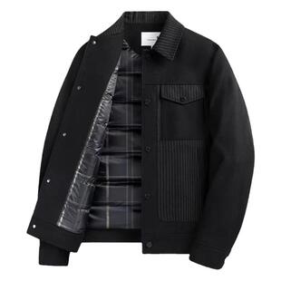 【羽绒内胆】与狼共舞羊毛呢翻领夹克男2025冬季新款条纹保暖外套