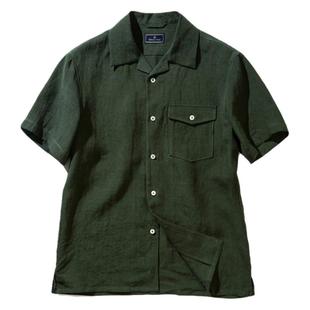 『ALOHA SHIRT』夏季皱感水洗纯亚麻复古绅士宽松古巴领短袖衬衫