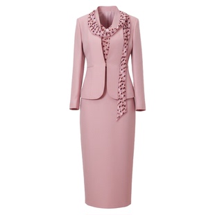 粉色套装女2026春新款女装气质减西装外套修身连衣裙职业两件套裙