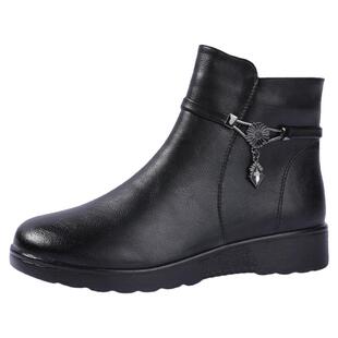 回力妈妈鞋冬季加绒加厚雪地靴中老年鞋子女款皮面防水棉鞋女冬季