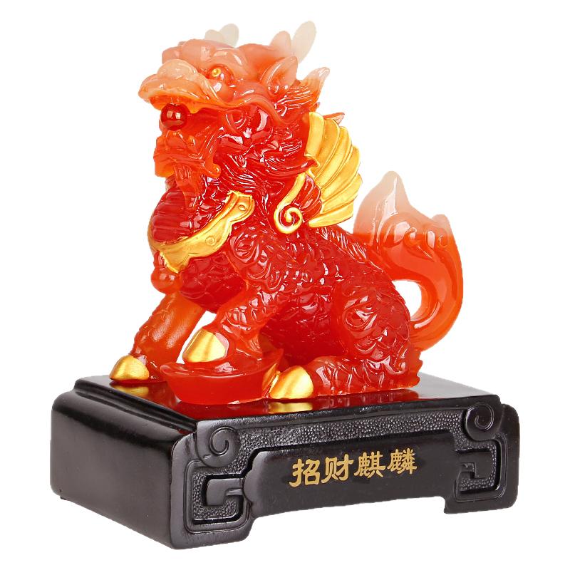 招财玉麒麟摆件公母一对工艺礼品