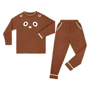 ubras旗下likeuu儿童半边绒睡衣秋冬新款保暖亲子家居服套装