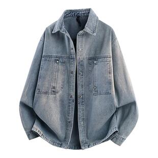 啄木鸟2026春秋季新款长袖牛仔衬衫外套男薄款休闲复古百搭衬衣潮