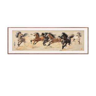 马到功成办公室装饰画中式客厅沙发背景墙八骏图挂画八马图国画