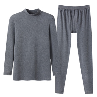 三枪内衣中领纯棉加厚老人保暖内衣套装中老年半高领男秋衣秋裤