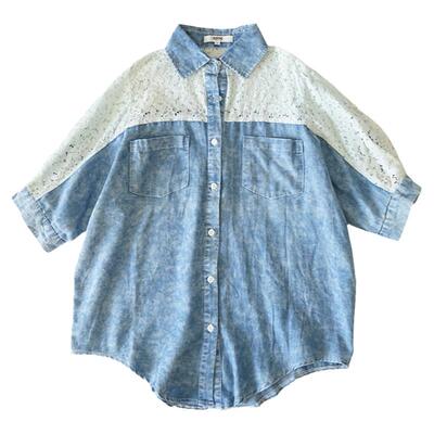 日单柔软牛仔短袖宽松衬衫女薄款