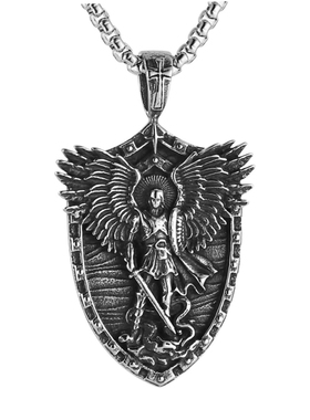 男大天使长圣米迦勒骑士盾牌项链