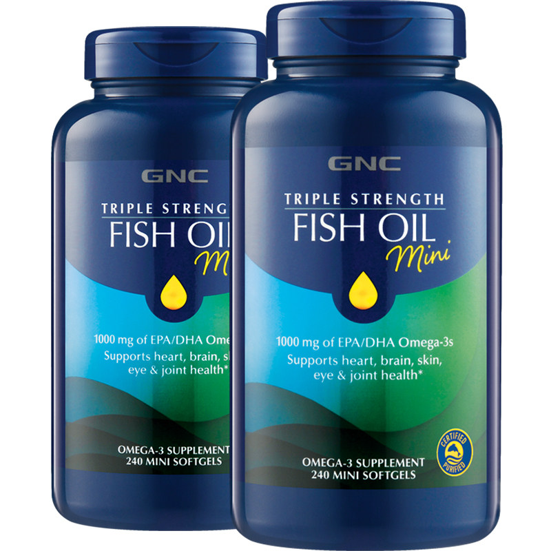 gnc美国omega3深海鱼油欧米茄肥鱼肝油DHA成人健身软胶囊240粒2瓶