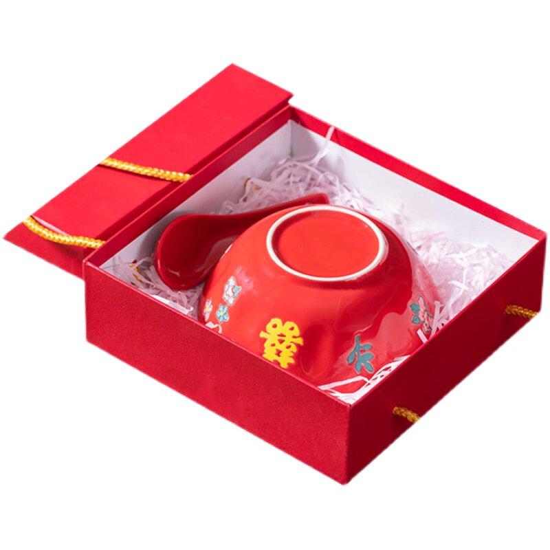陶瓷6英寸红碗小孩过周岁食福碗