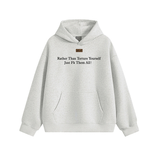 WAINOT美式潮牌字母印花连帽卫衣男女400g重磅宽松白花灰加绒帽衫