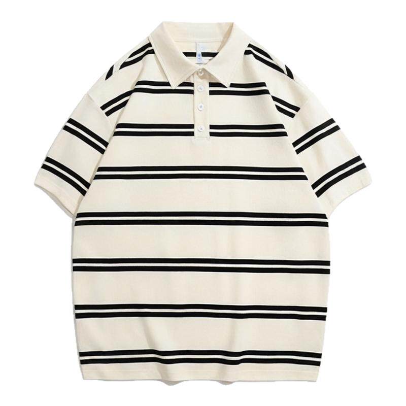 条纹Polo衫男夏季宽松日系翻领
