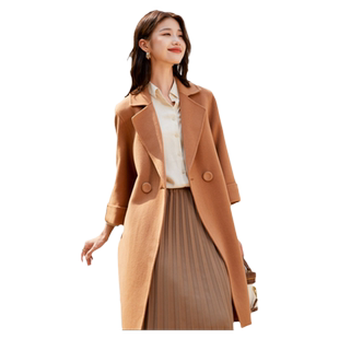 乔妮塔品牌女装2025秋冬新款双排扣羊毛长款零羊绒双面呢大衣外套