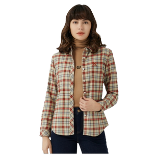 波顿2025春秋新款深红色格子衬衫女士高端纯棉复古美式休闲衬衣