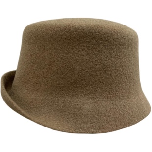 日系秋冬澳毛卷边渔夫帽子女时尚纯羊毛咖啡色盆帽大头围翘边礼帽