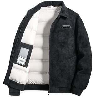 啄木鸟男士羽绒服2025冬季新款休闲翻领上衣百搭保暖抗寒皮衣外套