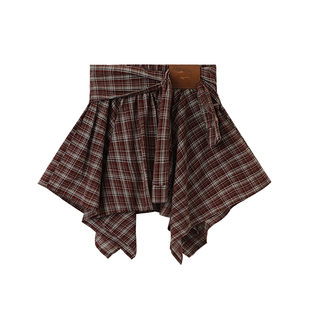 布丁哈鲁童装夏装女童裙子2026夏季新款儿童全棉不规则格子半身裙