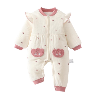 女宝宝连体衣夹棉秋冬装80g薄棉