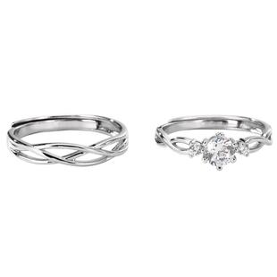 XXOFF恋爱结点925银青丝缠绕锆石小众轻奢时尚可调节情侣款对戒