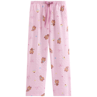 芬腾女睡裤夏季梭织棉透气薄款长裤可爱布朗熊女款大码家居裤单裤