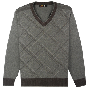 新品金兔男士V领鸡心领套头毛衣中年秋冬季保暖加厚羊毛衫针织衫