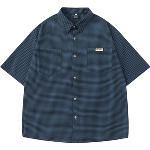 From Mars 成熟稳重 复古慵懒风格子衬衣男女百搭小众夏季短袖潮