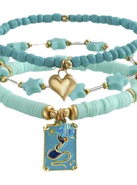 Norns希腊民族风爱情海软陶米珠滴油金属吊牌星星链条手链3件套装