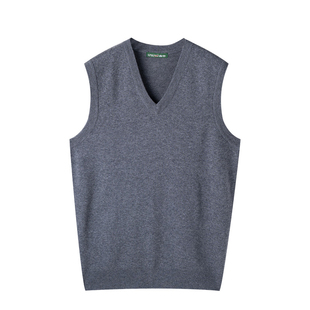 春竹100%纯绵羊毛背心男冬新款商务无袖马甲保暖针织V领坎肩